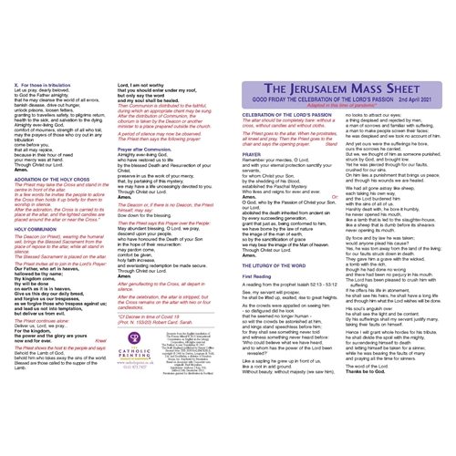 Singleuse Good Friday Mass Sheet The Catholic Printing Company of